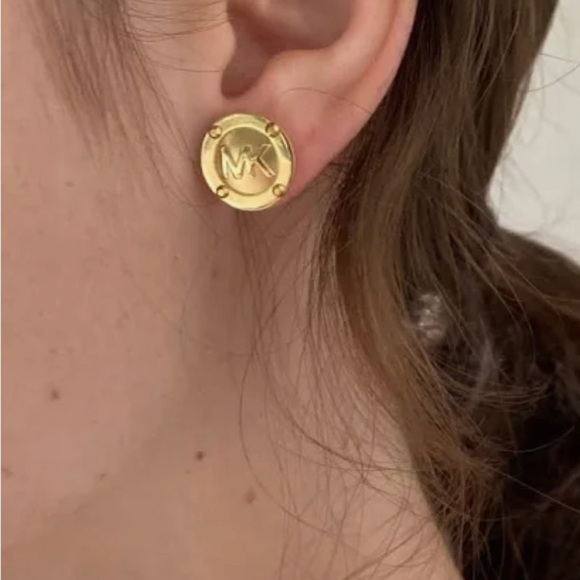 Michael Kors Gold Plated Logo Button Earrings - Picture 3 of 6